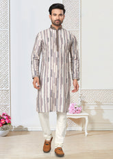 Contrasting indian aspiring Printed khakhi on jacquard silk Mens kurta for wedding and other occasion comes with pajama